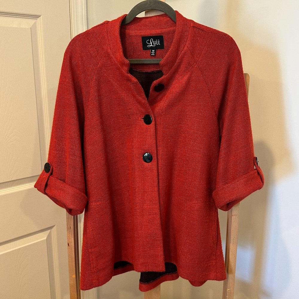Luii Boutique Twill Rust Orange Jacket Blazer Cardigan Sz Medium